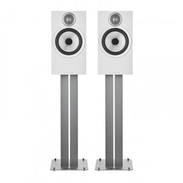 Bowers & Wilkins 606 S3 Bookshelf Speakers White with FS-600 S3 Silver Stands