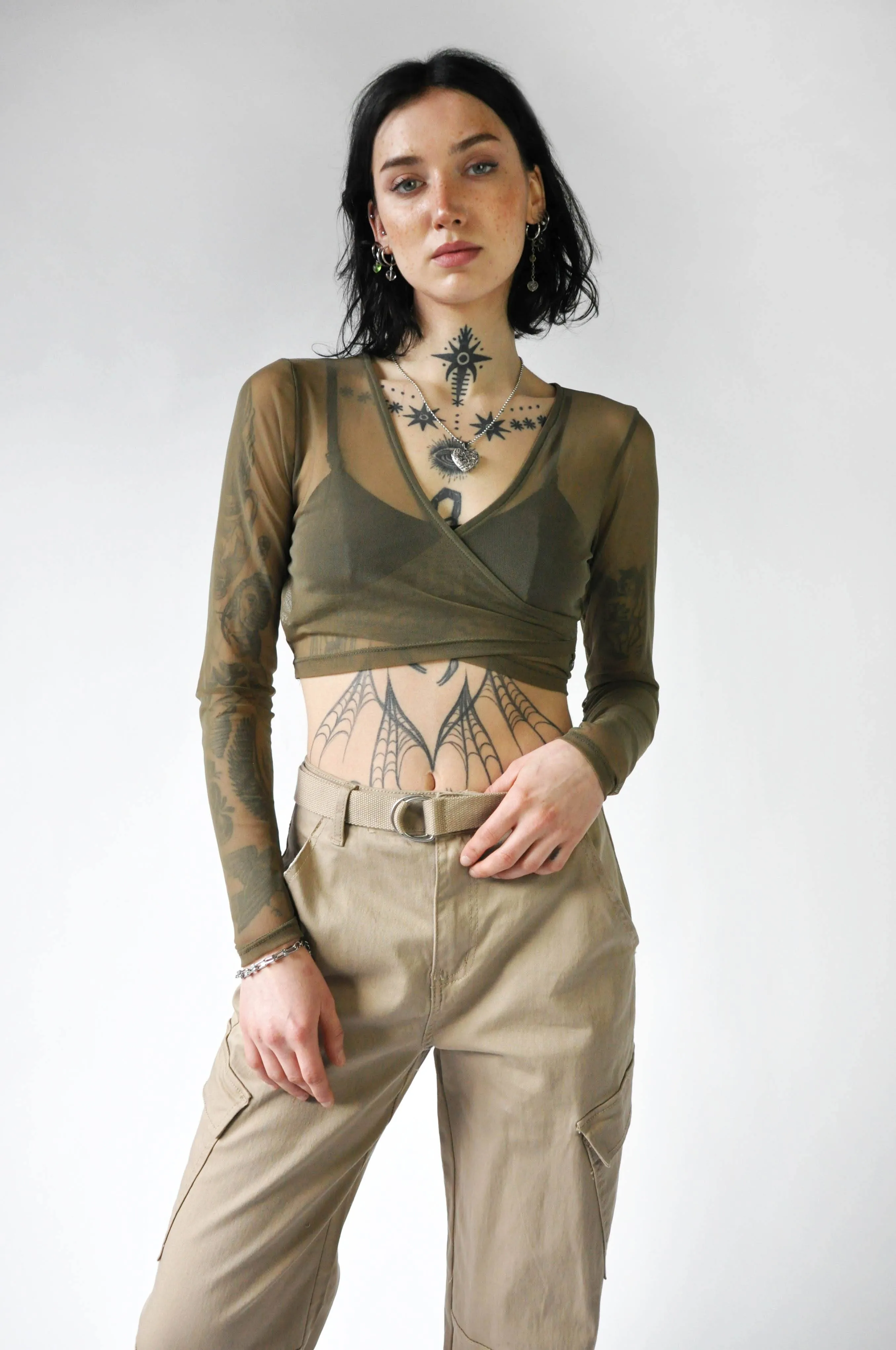 Cross Over Longsleeve Mesh Top