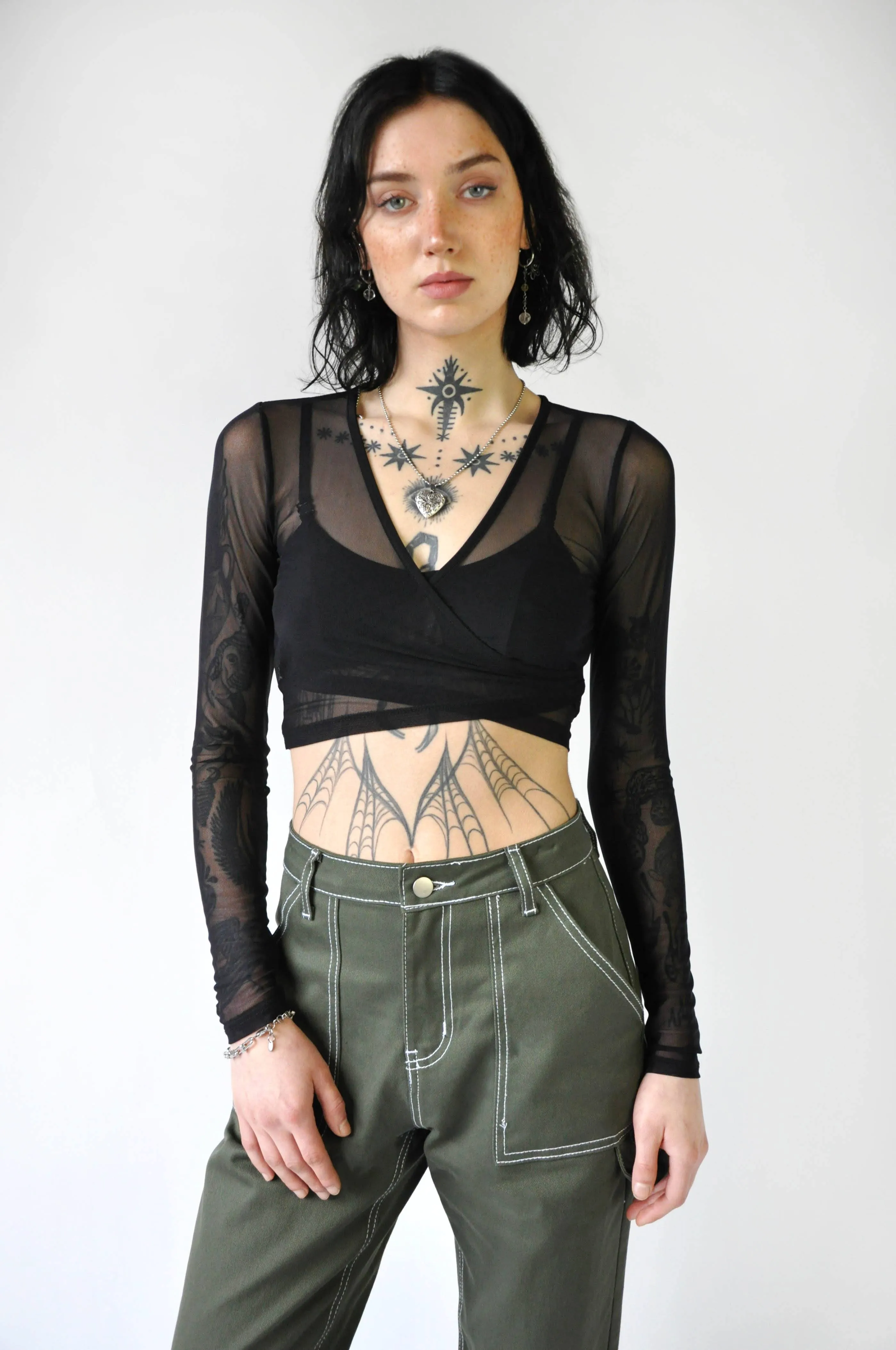 Cross Over Longsleeve Mesh Top