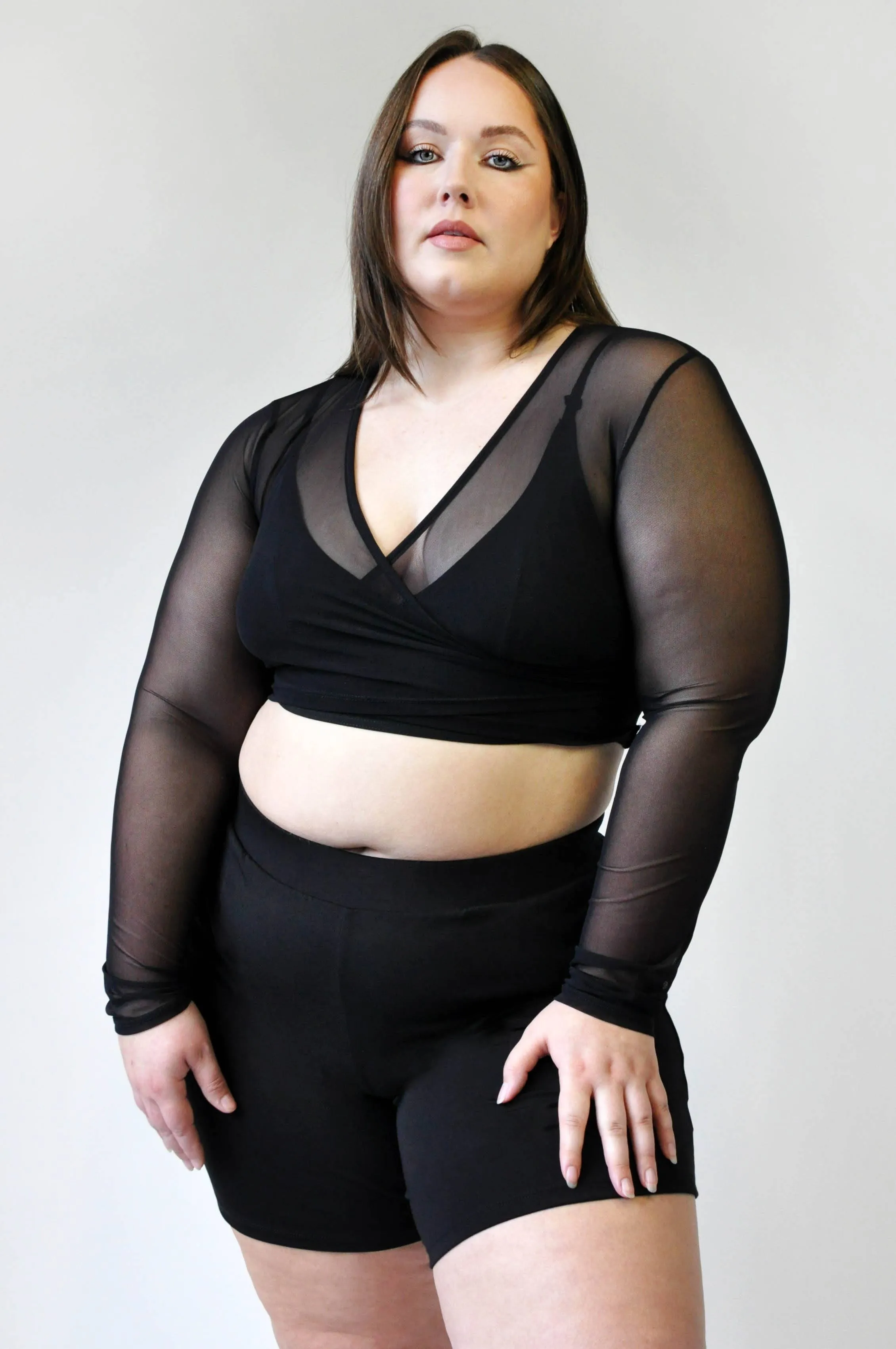 Cross Over Longsleeve Mesh Top