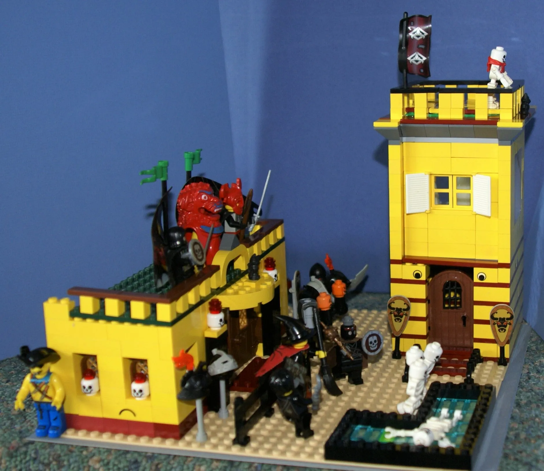 CUSTOM LEGO KIT HALLOWEEN SET: HAUNTED GHOST TOWER, WITCH SHOP, PLAYGROUND, RIDES (1130 pcs). 35 RARE RETIRED MINIFIGURES, 8 ANIMALS: WITCH, GLOW-IN-THE-DARK GHOSTS, HARRY POTTER TEAM, SOLDIERS, SKELETONS, MONSTERS, KNIGHTS ETC...(KIT 14)
