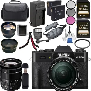 Fujifilm X-T20 Mirrorless Digital Camera with 18-55mm Lens (Black) &amp; NP-W126 Battery   Charger   Case   Tripod   Flash Bundle