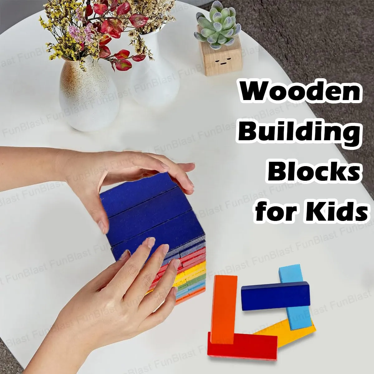 FunBlast Wooden Blocks 48 Pcs Challenging Color Wooden Tumbling Tower, Toys with Dices Board Educational Puzzle Game (Multi Color)