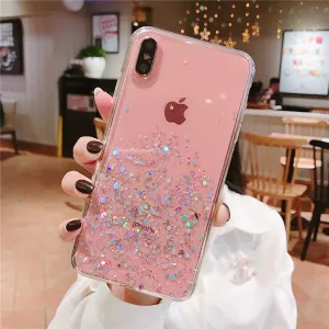 Heyytle Glitter Bling Sequins Case For iphone 8 7 Plus 6 6s Epoxy Star Transparent Case For iphone X XR XS MAX 10 Soft TPU Cover