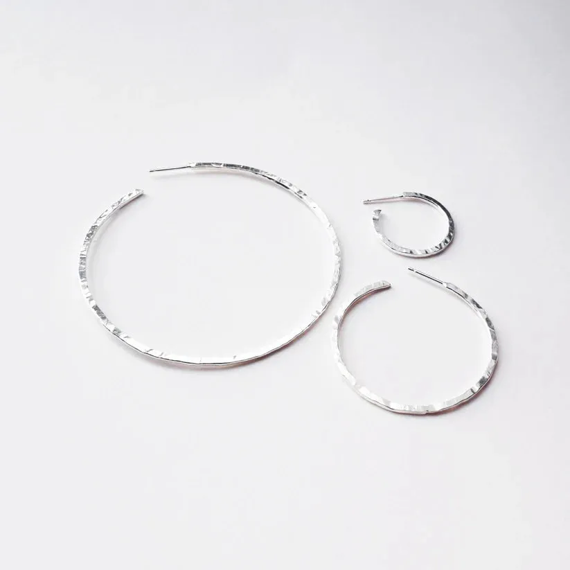 Hoop Earrings - Silver - Medium - Textured