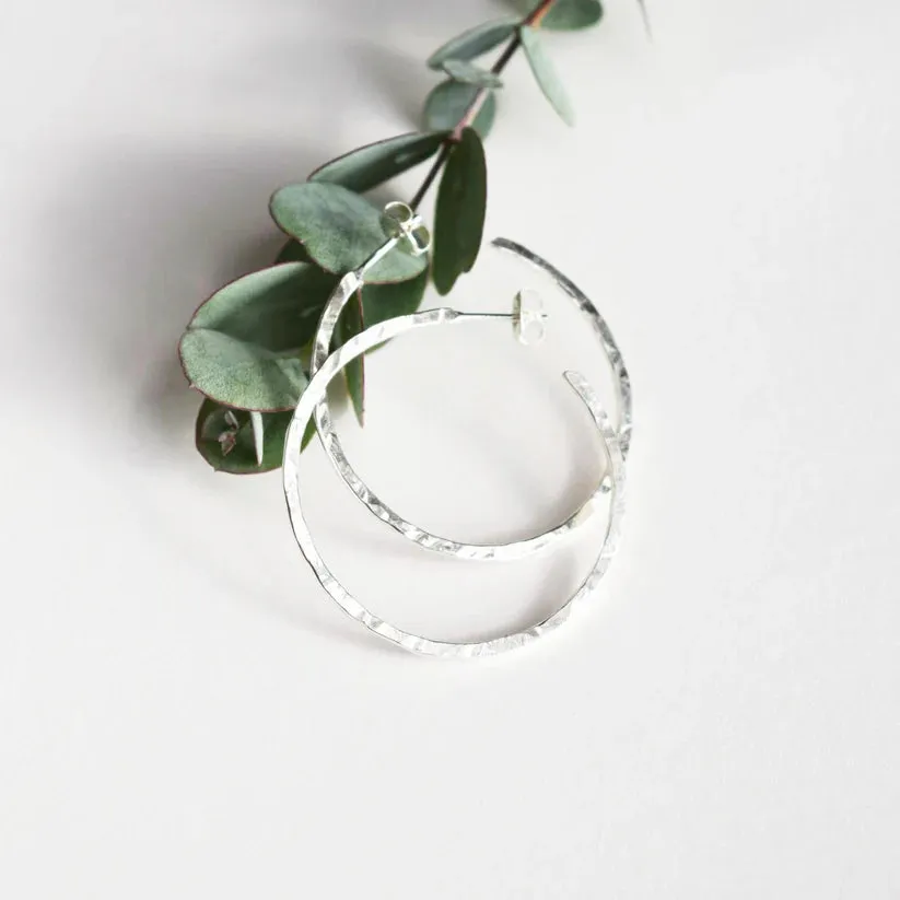Hoop Earrings - Silver - Medium - Textured