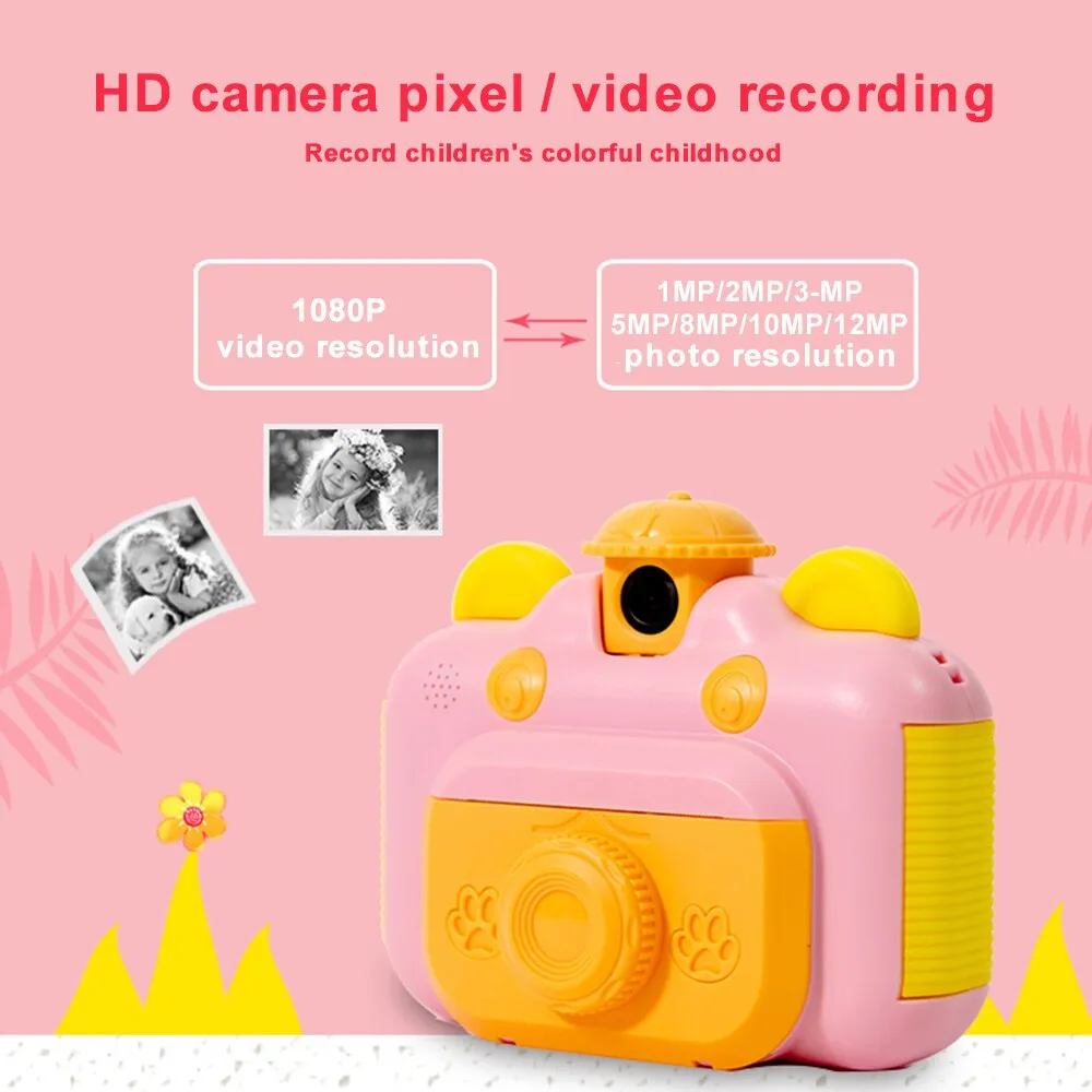 Instant Print Camera for Kid with Print Paper 2.4 Inch Screen 12MP Photo 1080p Video Rechargeable Photo Camera Gift for Children