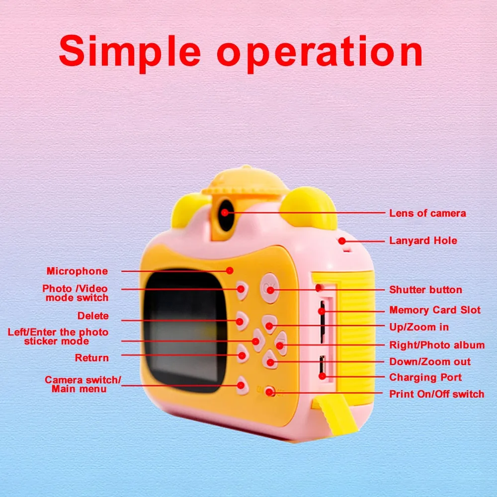 Instant Print Camera for Kid with Print Paper 2.4 Inch Screen 12MP Photo 1080p Video Rechargeable Photo Camera Gift for Children