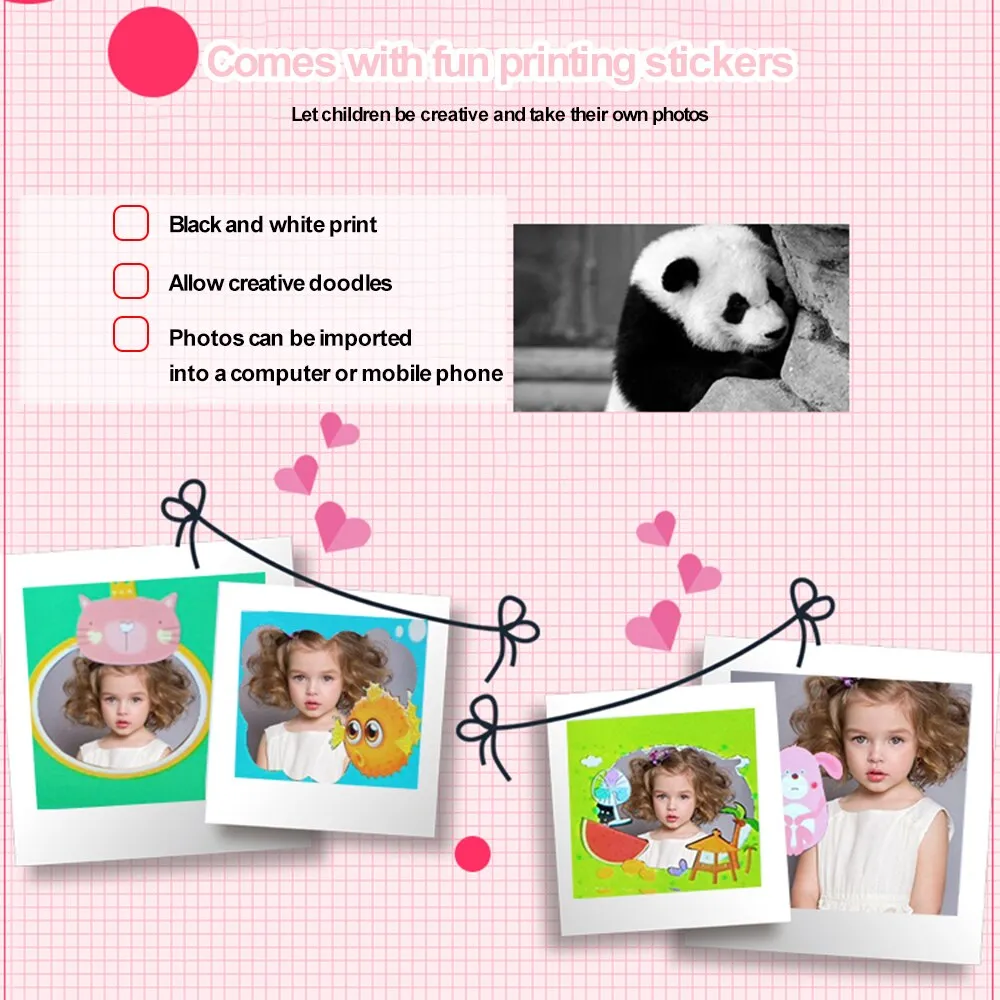 Instant Print Camera for Kid with Print Paper 2.4 Inch Screen 12MP Photo 1080p Video Rechargeable Photo Camera Gift for Children