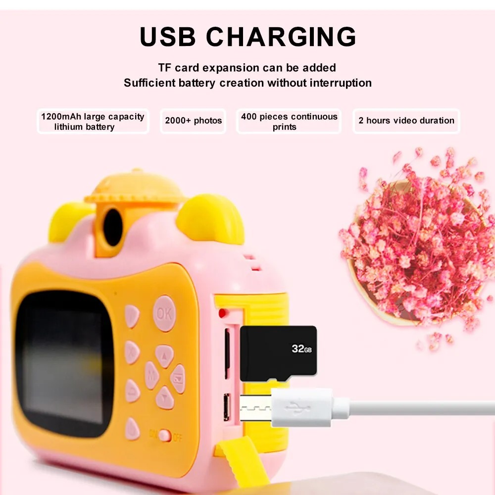 Instant Print Camera for Kid with Print Paper 2.4 Inch Screen 12MP Photo 1080p Video Rechargeable Photo Camera Gift for Children