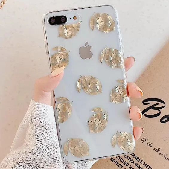 Luxury Glitter Transparent Case For iPhone 8 7 Plus X XS Max XR 11 Pro Max Gold Leaf  Clear Back Cover Soft Fundas Coque