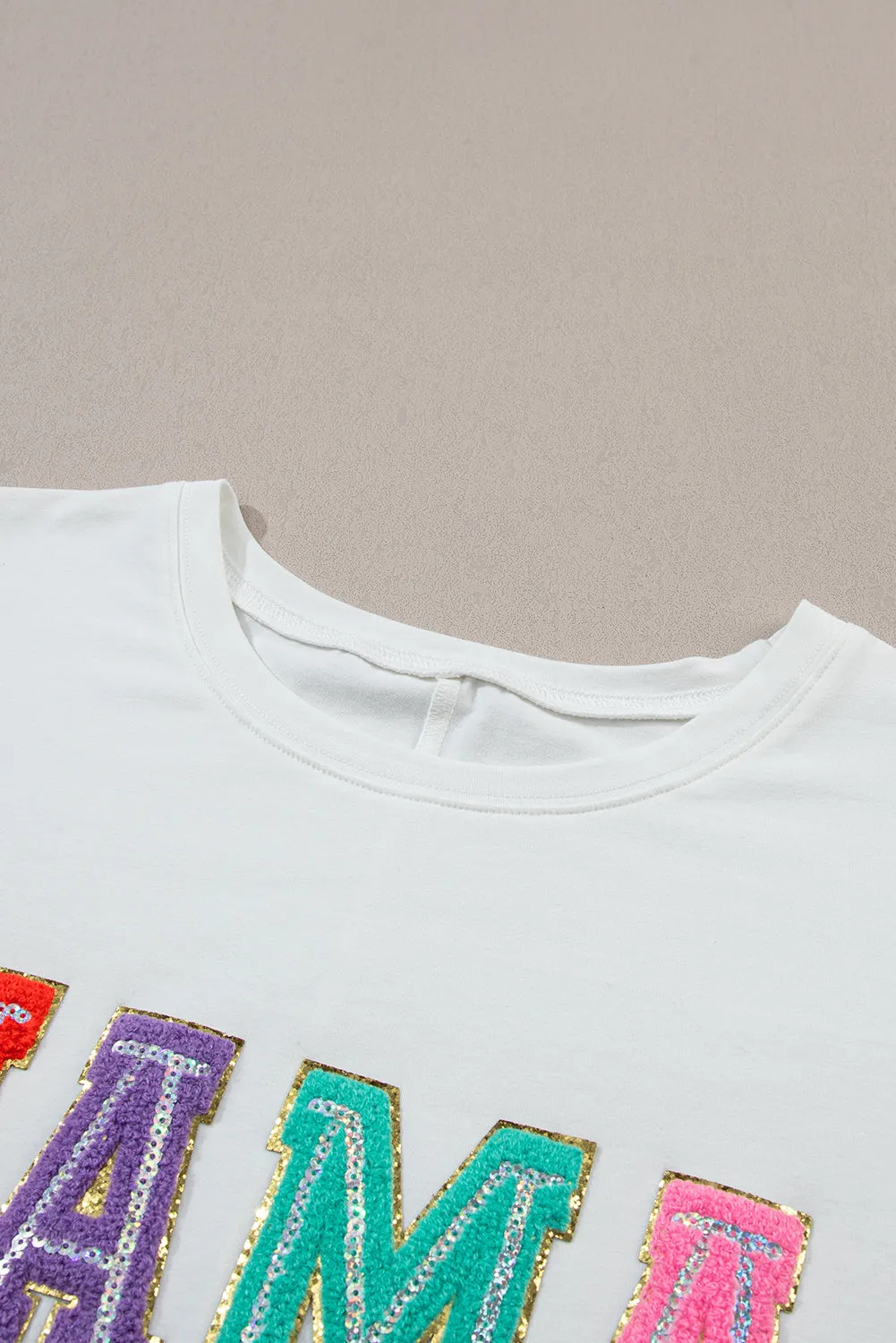 MAMA Chenille Patched Crew Neck T Shirt