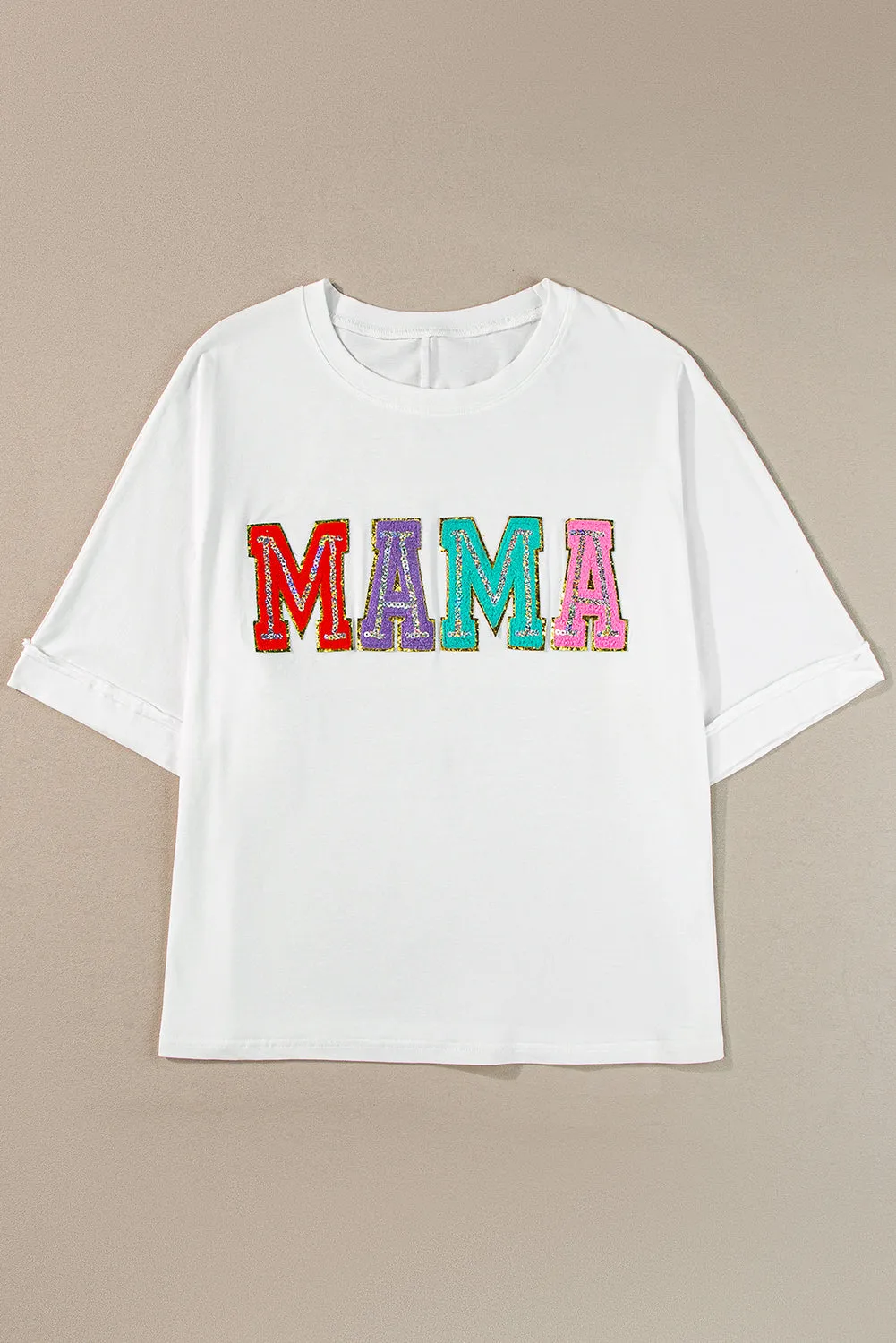 MAMA Chenille Patched Crew Neck T Shirt
