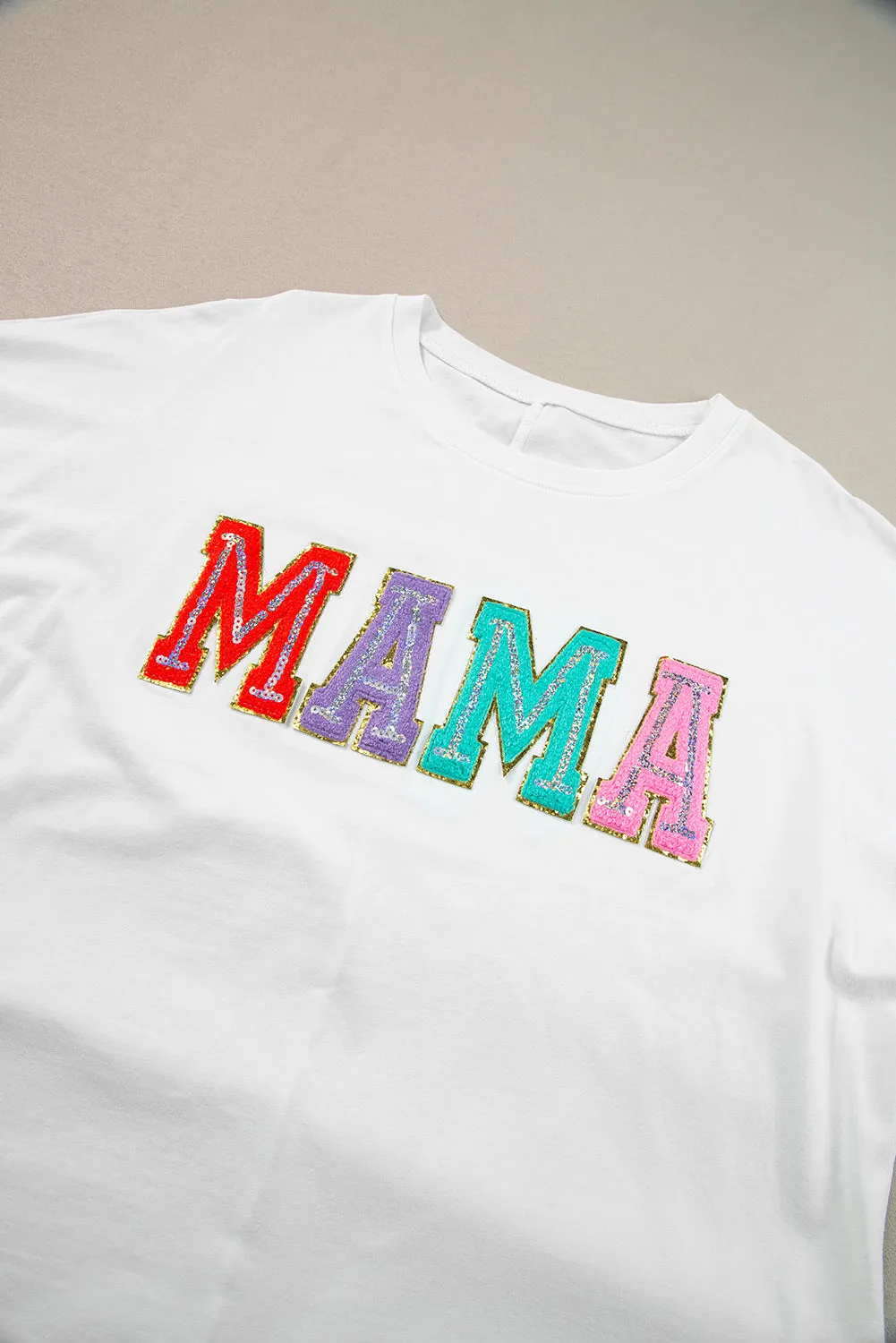 MAMA Chenille Patched Crew Neck T Shirt