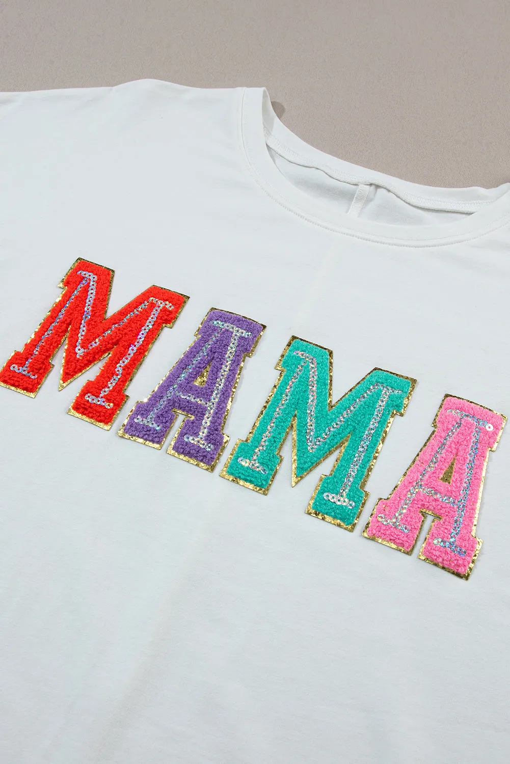 MAMA Chenille Patched Crew Neck T Shirt