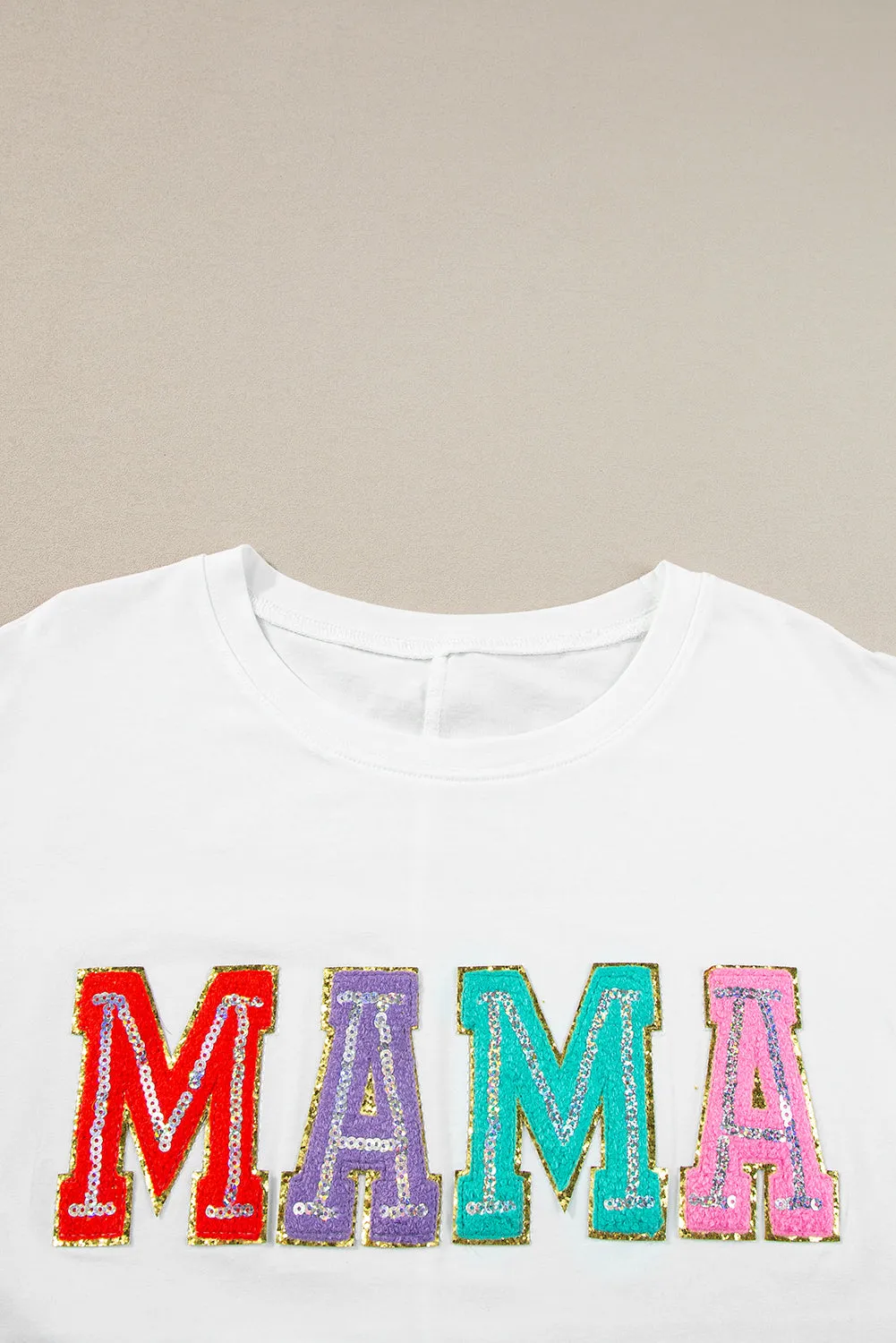 MAMA Chenille Patched Crew Neck T Shirt