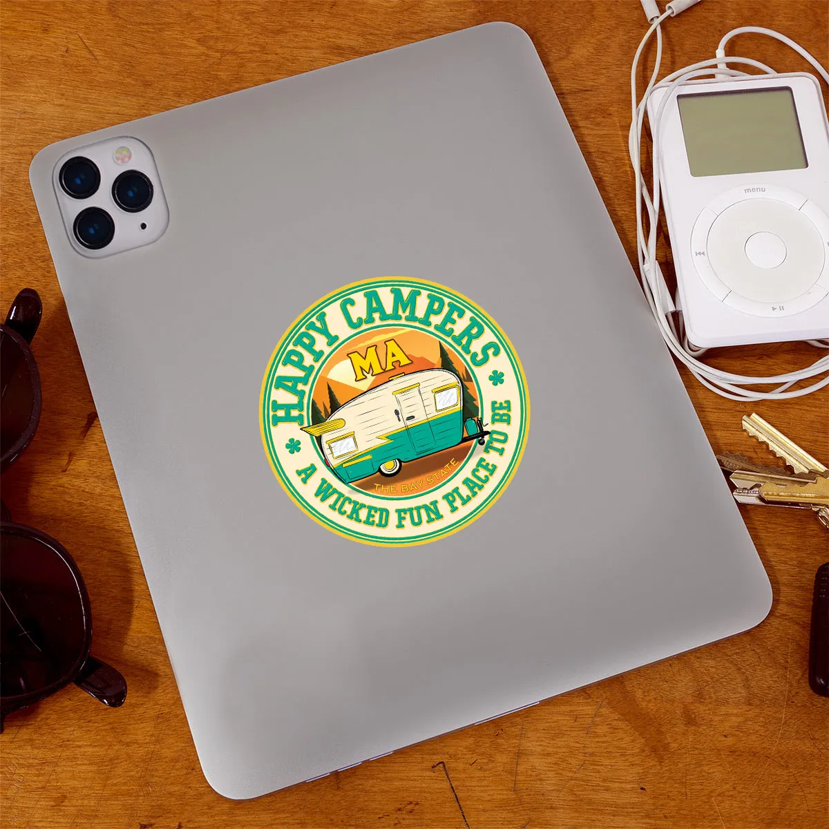 Massachusetts Happy Campers Wicked Fun Place Die Cut Vinyl Sticker