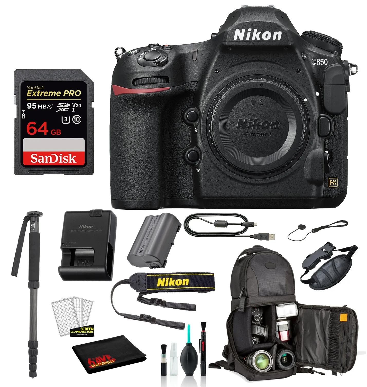 Nikon D850 DSLR Camera Body Only Bundle – Includes SanDisk 64GB Extreme PRO Card   Sling Backpack   MORE  International