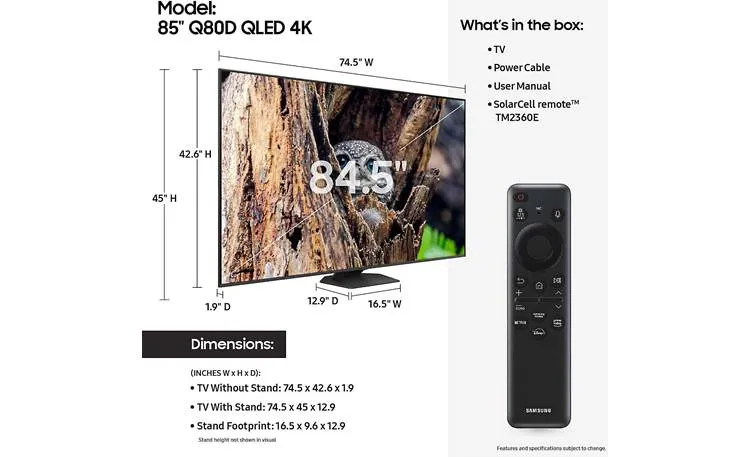 Samsung QN85Q80D 85" 4K Smart QLED UHD TV with HDR