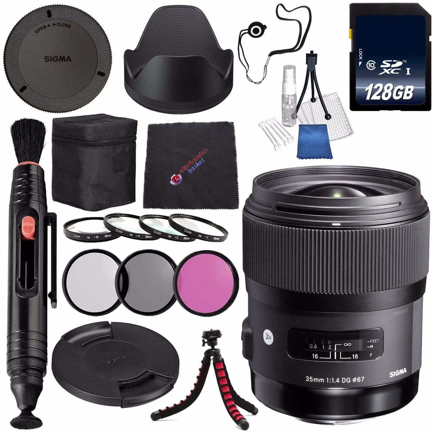 Sigma 35mm f/1.4 DG HSM Art Lens for Nikon DSLR Cameras #340306   67mm 3 Piece Filter Kit   128GB SDXC Memory Card   Lens Pen Cleaner Bundle