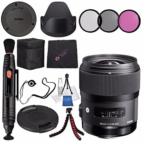 Sigma 35mm f/1.4 DG HSM Art Lens for Nikon DSLR Cameras #340306   67mm 3 Piece Filter Kit   Lens Pen Cleaner   Microfiber Cleaning Cloth Bundle