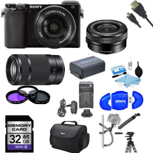 Sony Alpha a6000 Mirrorless Digital Camera with 16-50mm and 55-210mm Lenses   32GB Memory Card Starter Bundle
