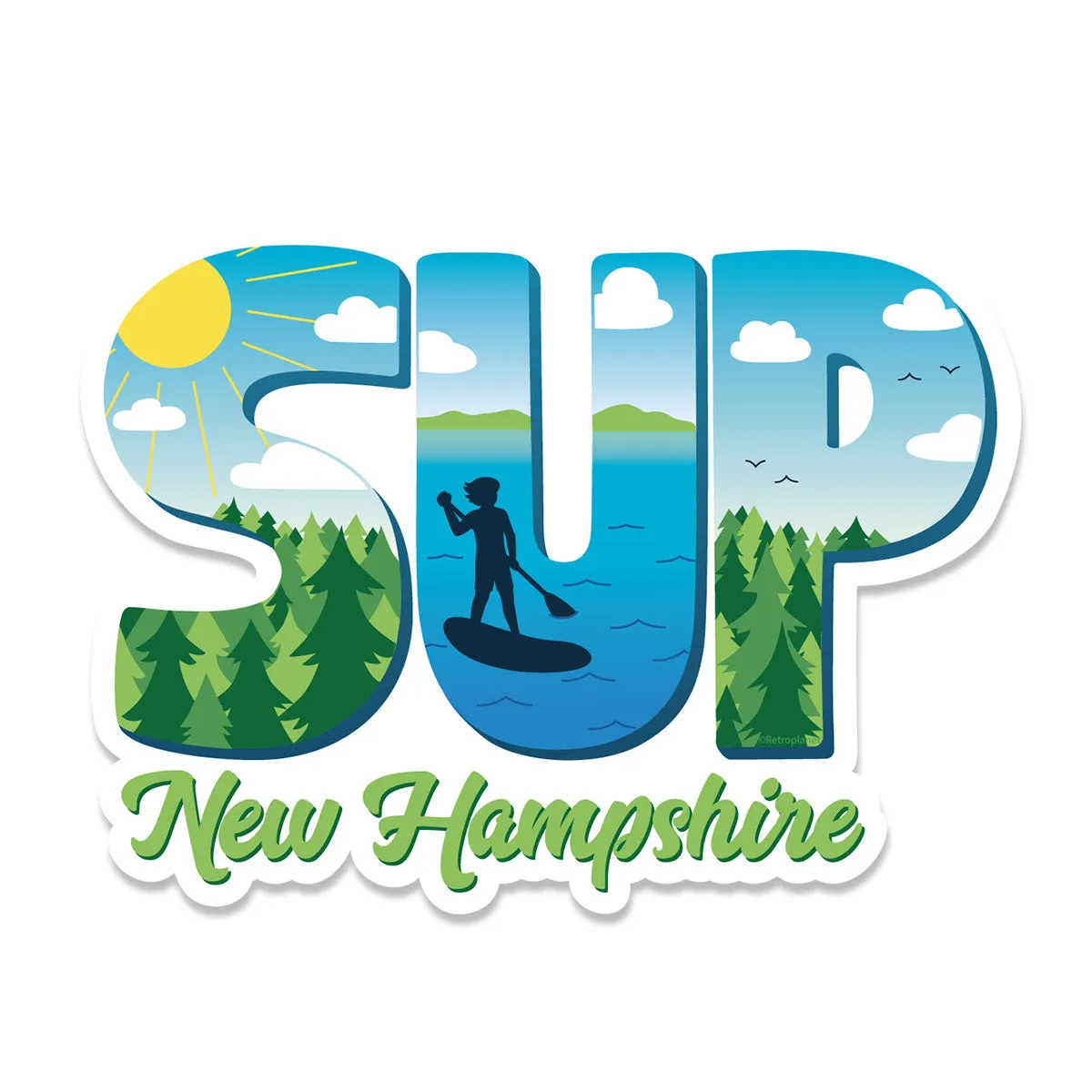 SUP New Hampshire Die Cut Vinyl Sticker Stand Up Paddleboard