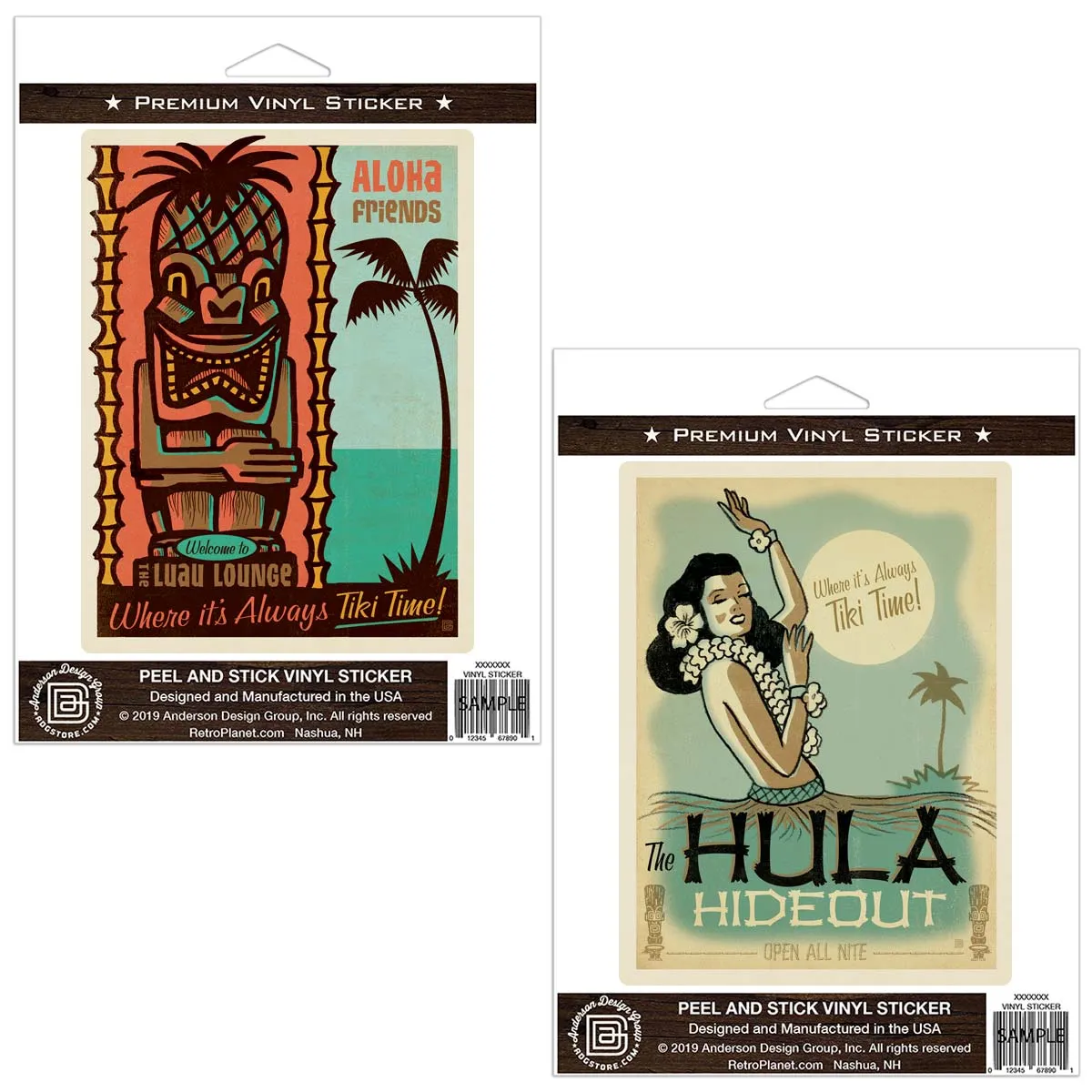 Tiki Time Hawaiian Vinyl Sticker Set of 2