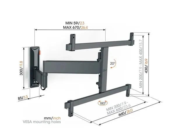 Vogels Comfort TVM 3665 Full-Motion TV Wall Mount Ideal for OLED TVs from 40 to 77 inches